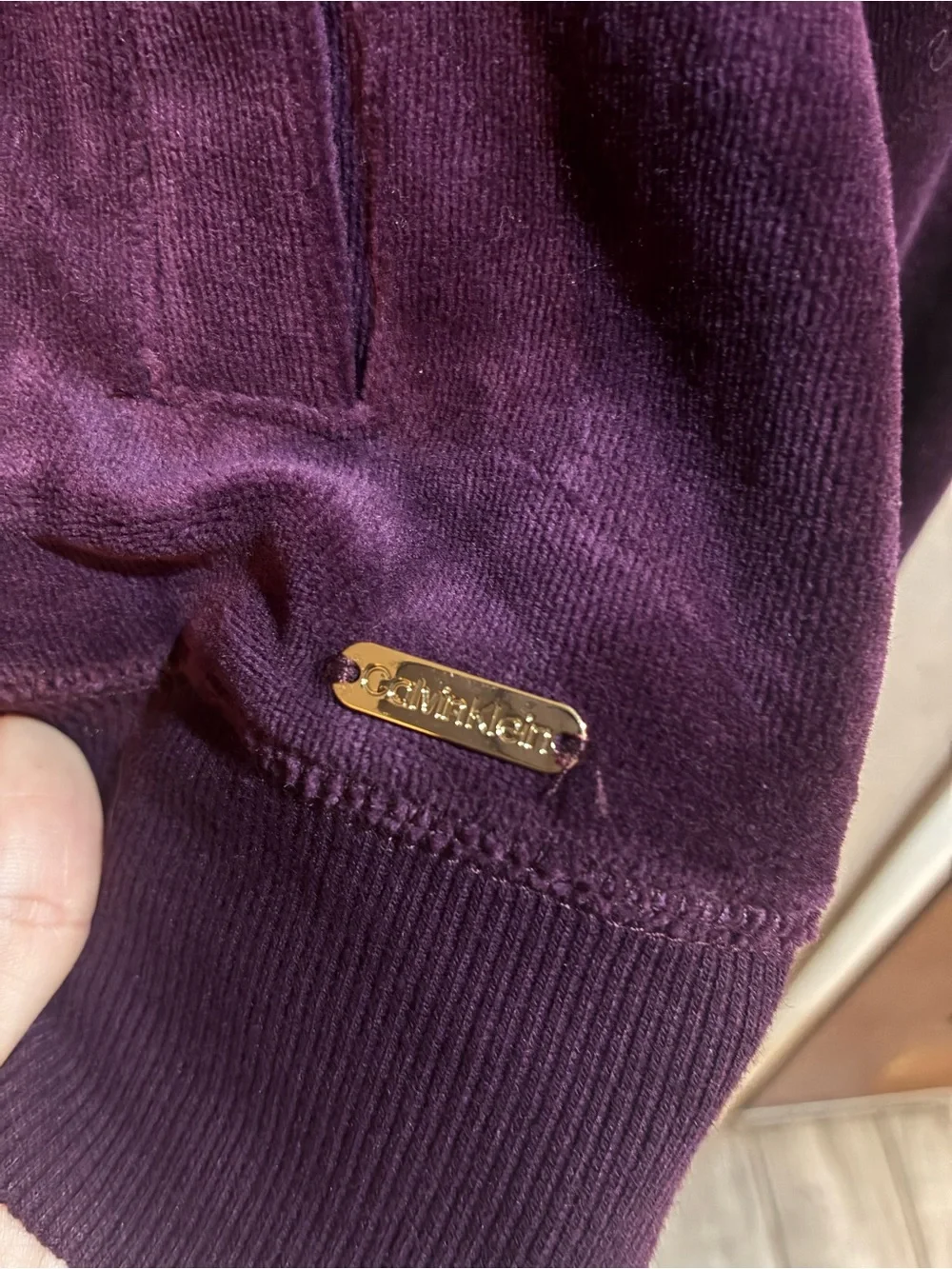 Calvin Klein Dark Purple Velour Zip Hoodie Jacket